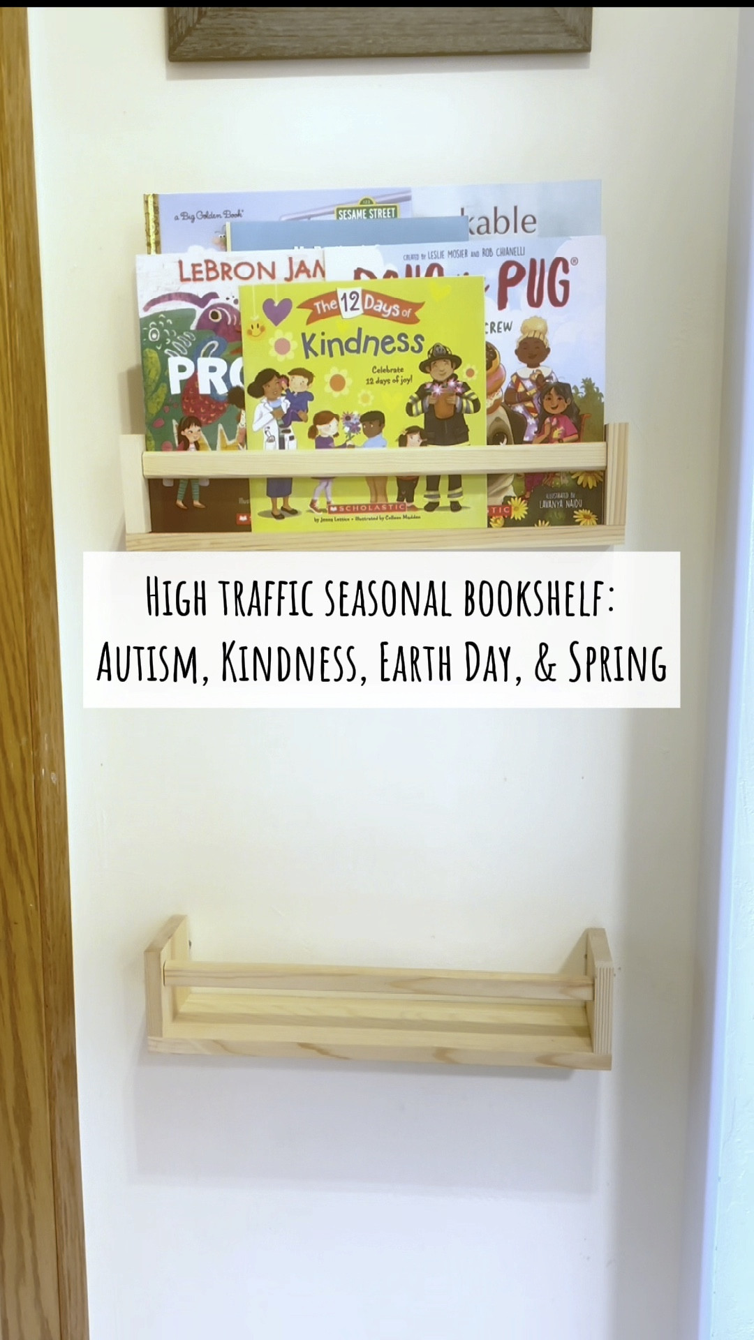 Seasonal bookshelf in high traffic area: bottom shelf Earth Day & spring

#LTKSeasonal