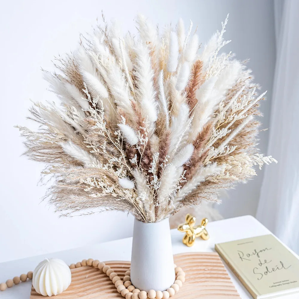 96PCS Natural Dried Pampas Grass Boho Home Decor Bouquet Phragmites Dried Flowers Bouquet for Wed... | Amazon (US)