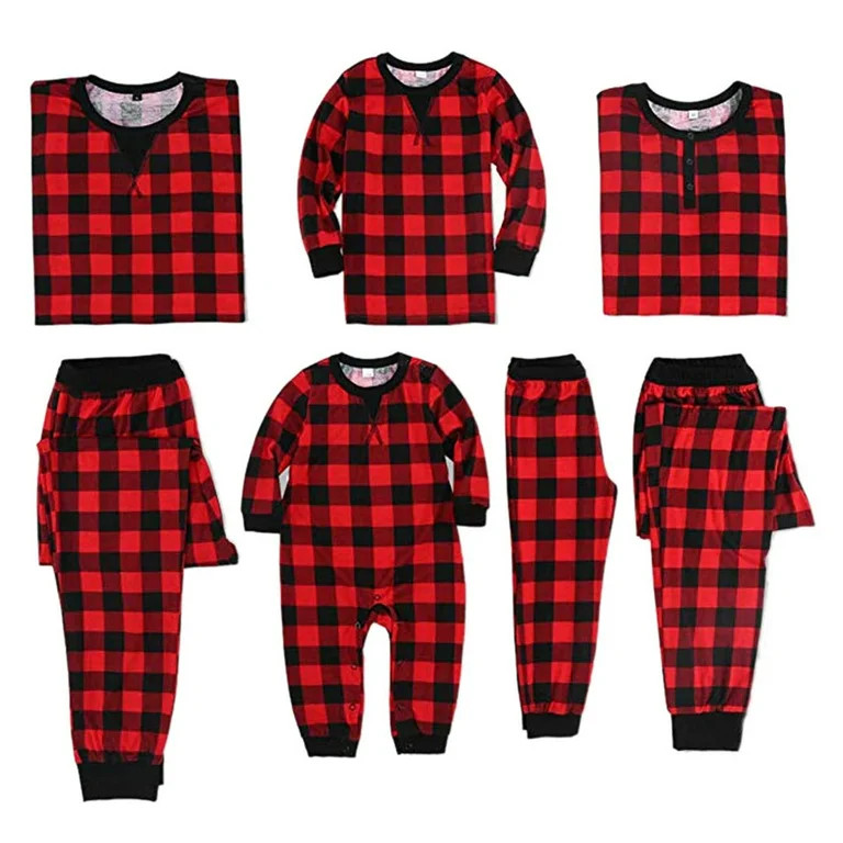Carolilly Black and Red Plaid Parent-Child Suit, Long Sleeve Family Pajamas Set, Round Neck Loose... | Walmart (US)