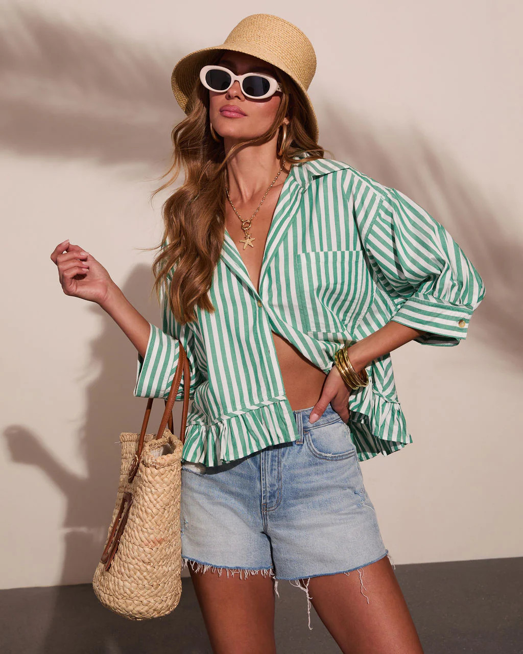 Harbor Honey Striped Cotton Button Down Top | VICI