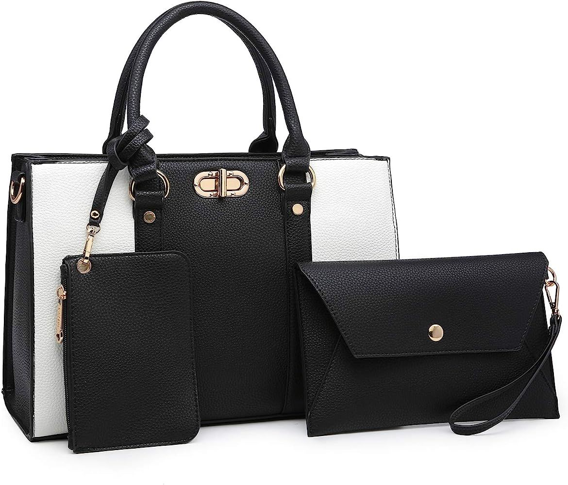 Dasein Womens Fashion Two Tone Handbags Top Handle Satchel Shoulder Bag with Matching Wristlet Pu... | Amazon (US)