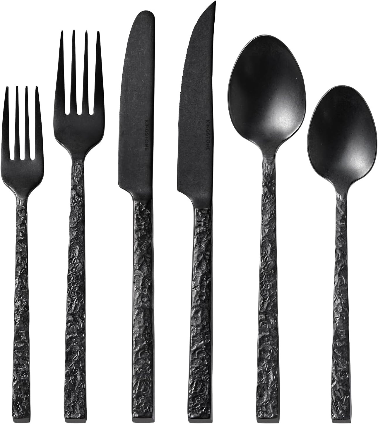 24 Pcs Black Hammered Silverware Set with Steak Knives for 4, 18/10 Steel | Amazon (US)