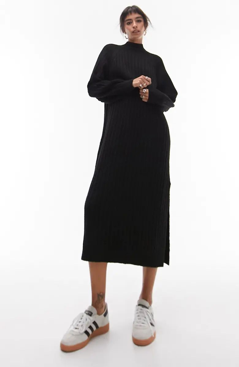 Mock Neck Long Sleeve Wide Rib Midi Sweater Dress | Nordstrom