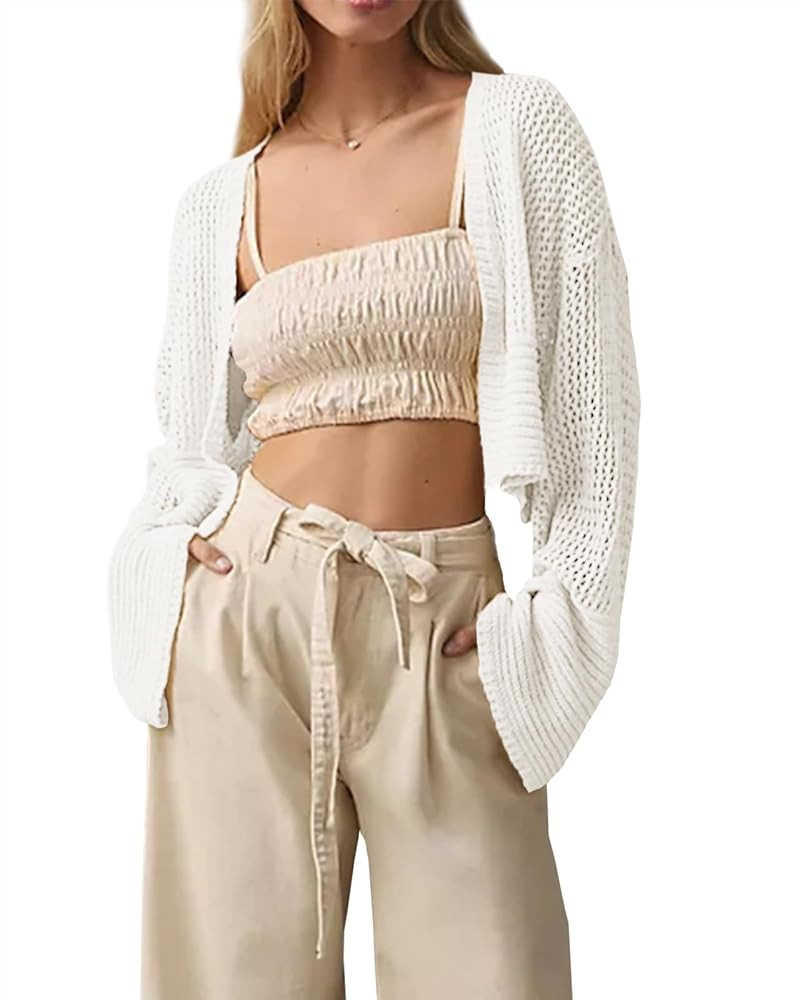 Cropped Cardigan Sweaters for Women Kimonos Boho Lightweight Summer Open Front Knit Cardigan Oute... | Amazon (US)