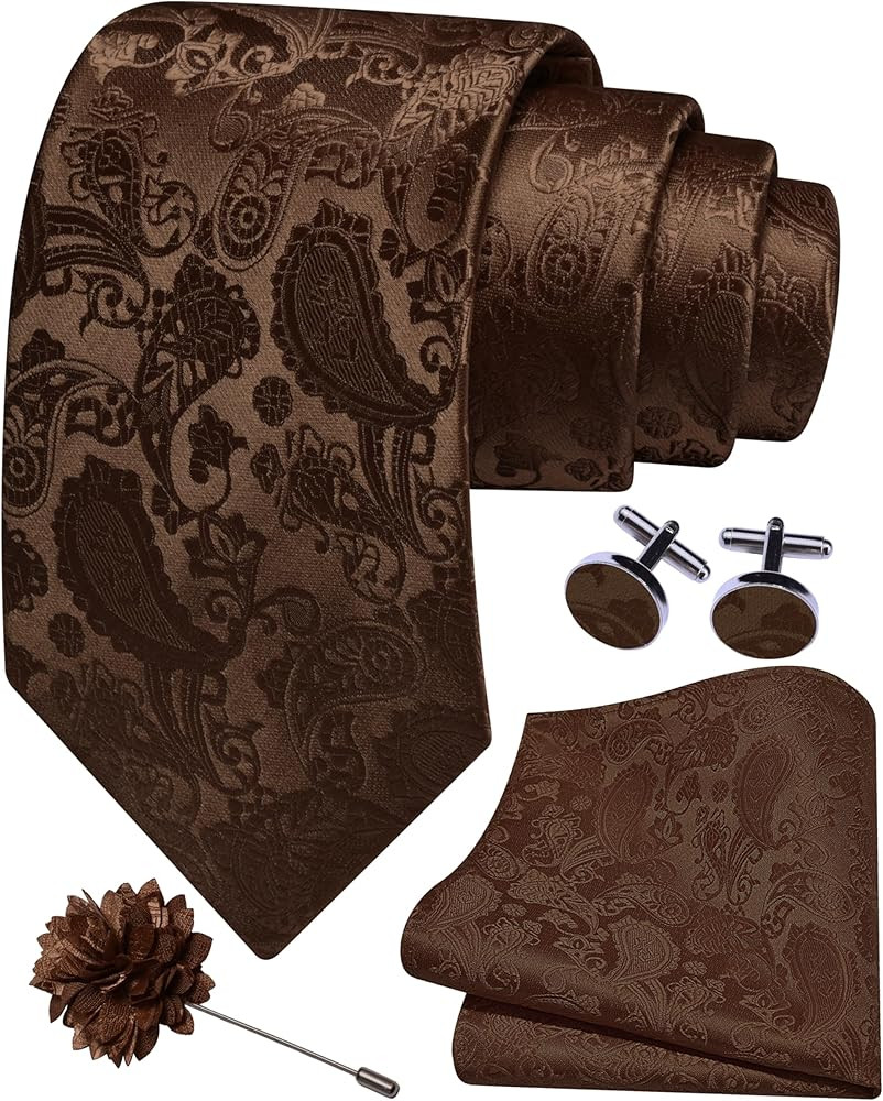 GUSLESON 3.15"（8cm） Mens Paisley Tie and Lapel Pin Necktie Hankerchief Cufflinks Set for Men | Amazon (US)