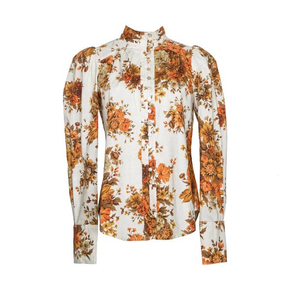 Derby Puff Blouse, Cream x Rust Floral | The Avenue
