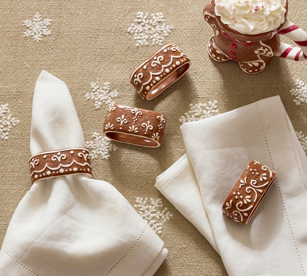 Gingerbread Stoneware Napkin Rings - Mixed Set of 4 | Pottery Barn (US)