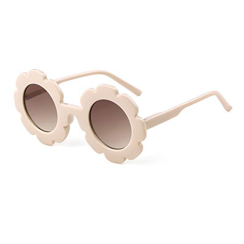 ADE WU Sunglasses for Kids Round Flower Cute Glasses UV 400 Protection Children Girl Boy Gifts (Beige/Brown) | Amazon (US)