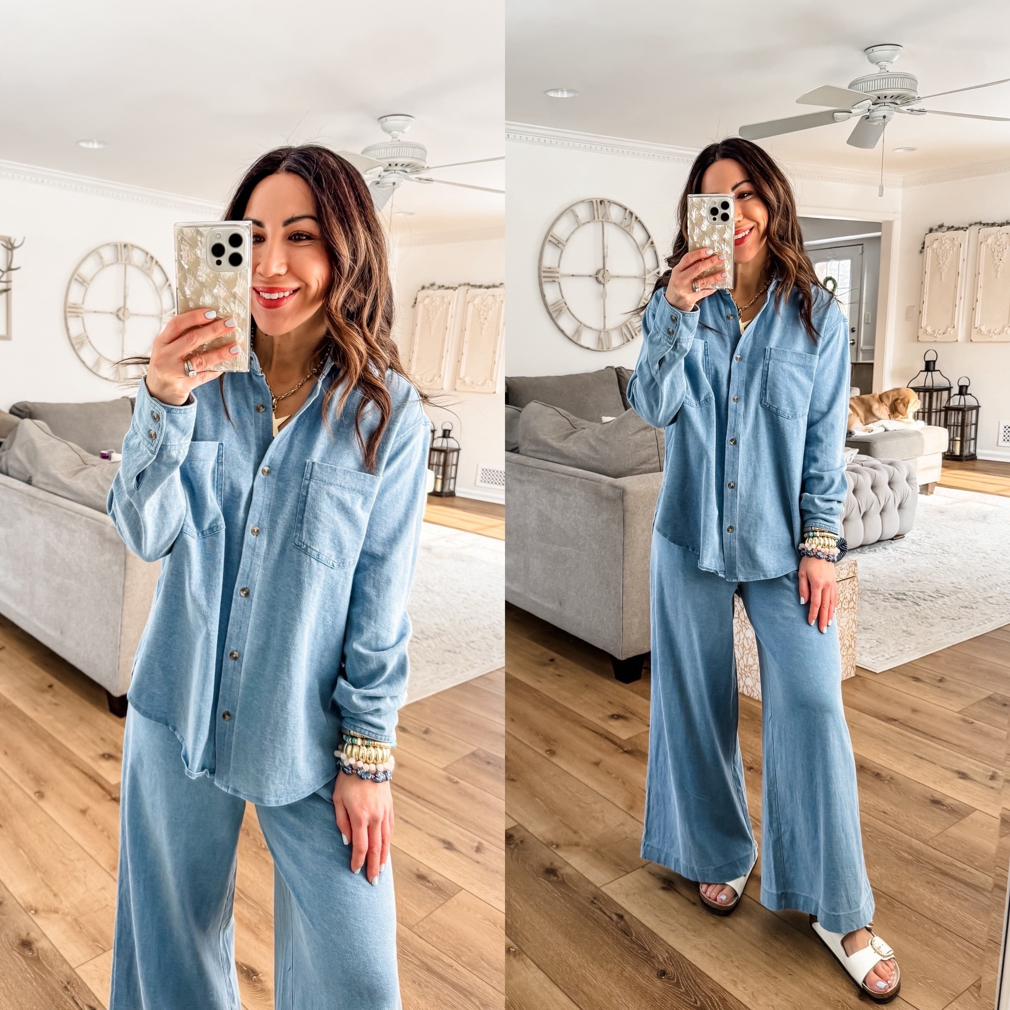 .Jeans 24 (sized down). Blue pants small. Sweaters small. Button-down shirt XS. Graphic tee small. Birkenstocks TTS. Jewelry code HOUSEOFLEO20. 
Matching sets, travel outfit

#LTKOver40 #LTKPetite