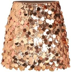 CIDER Sequin Mid Waist Sparkle Skirt Party Club Night Out Mini Skirt for Women Trendy | Amazon (US)