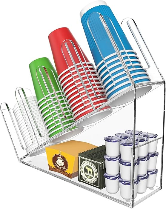 WINFFOR 4-Compartment Disposable Cup Holder - Cup and Lid Holder with Straw Organizer Clear Acryl... | Amazon (US)