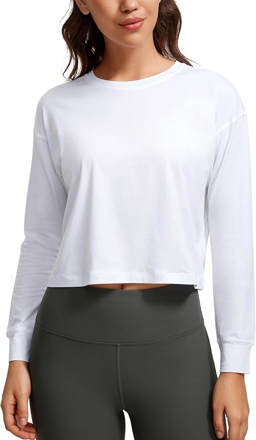 CRZ YOGA Womens Pima Cotton Workout Long Sleeve Shirts Loose Athletic Yoga Tops Basic Casual Fall... | Amazon (US)
