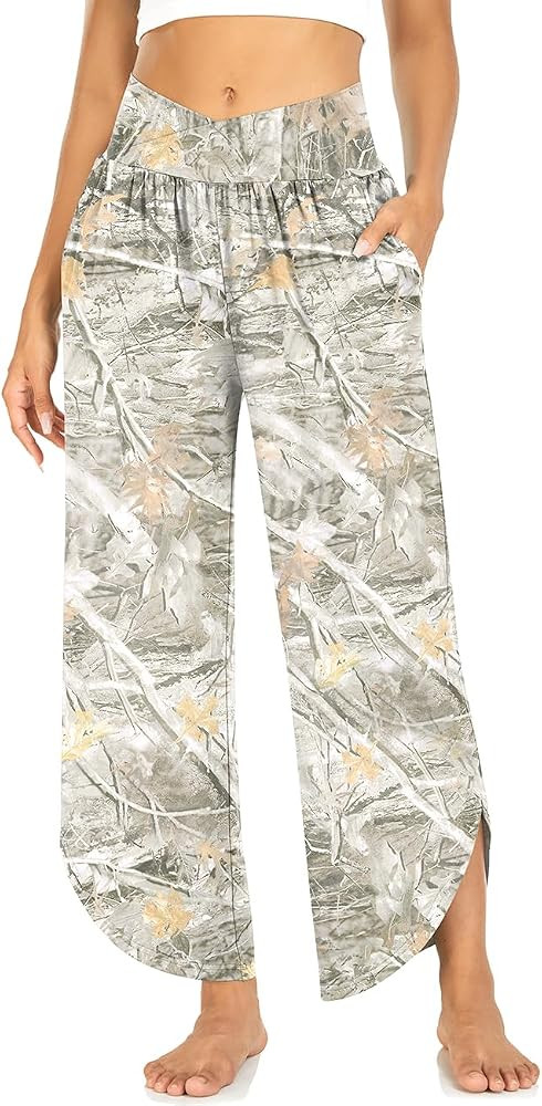 TARSE Women's Wide Leg Yoga Pants Cross High Waist Flowy Split with Pockets | Amazon (US)