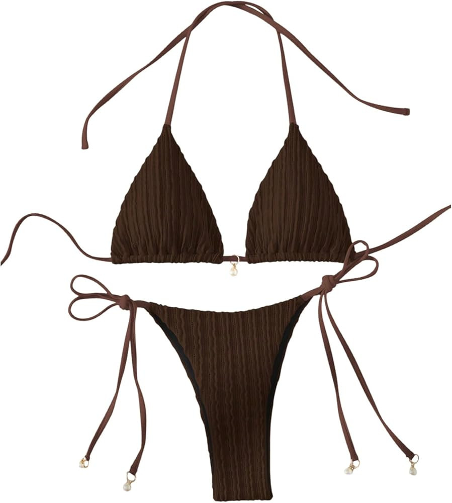 Verdusa Bikini Sets for Women 2 Piece Swimsuits Swimwear Beach Outfits Halter String Triangle Tho... | Amazon (US)