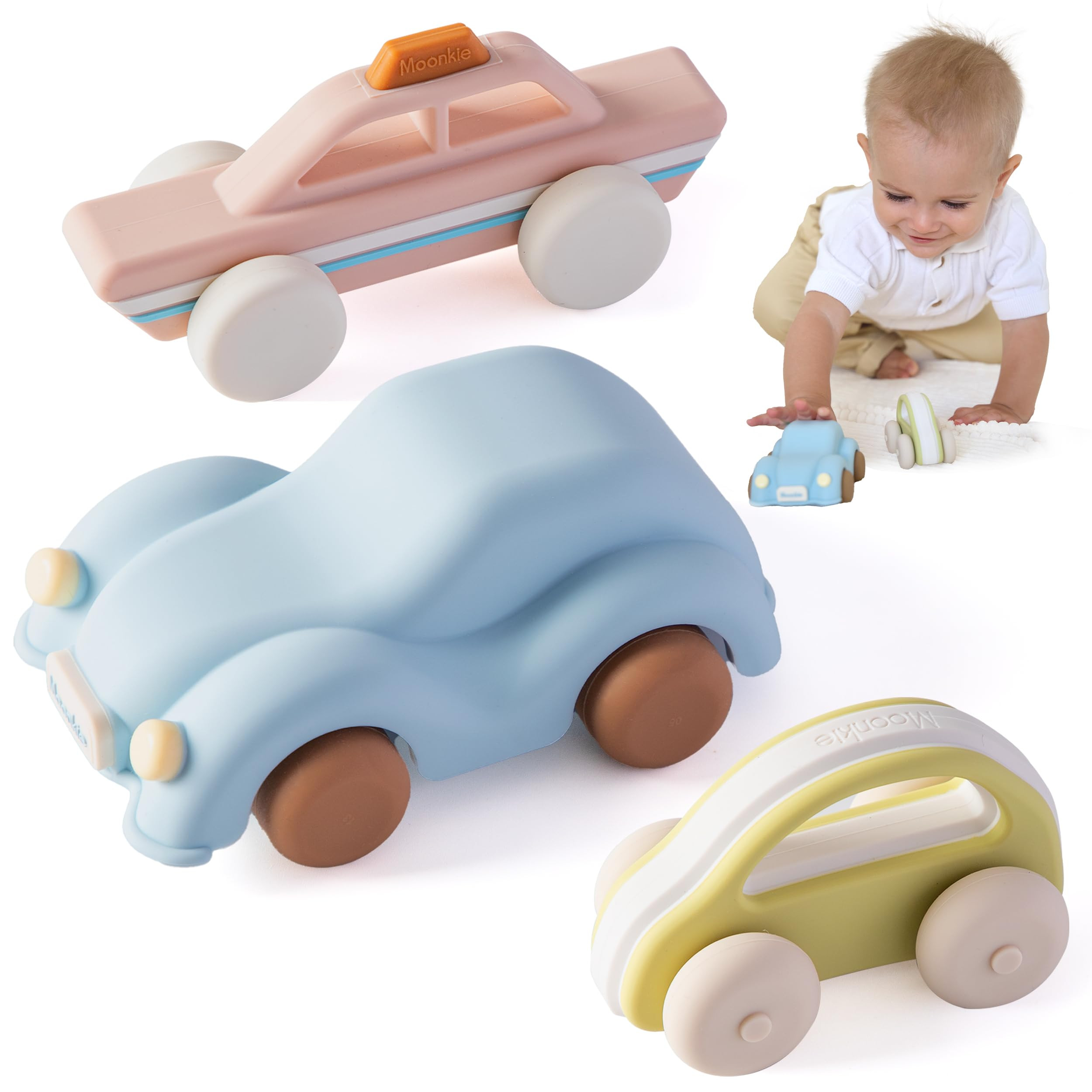 Moonkie Food Grade Silicone Toy Cars for Toddlers 1-3, Push and Go Baby Car Toys 6-12 Months+, On... | Amazon (US)