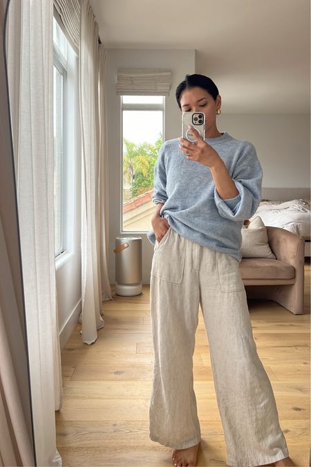 Cozy Spring Outfit with Blue Sweater and Linen Pants 

#LTKFindsUnder100 #LTKStyleTip