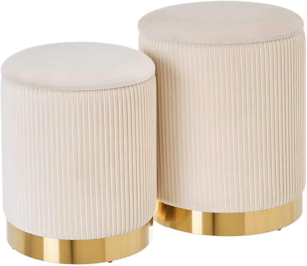 LOLAhome Set de 2 Puff arcón Plisados de Terciopelo Beige | Amazon (ES)