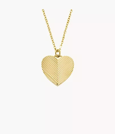 Harlow Linear Texture Heart Gold-Tone Stainless Steel Pendant Necklace | Fossil (US)