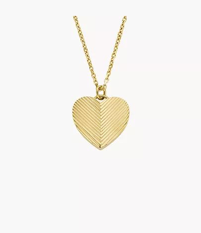 Harlow Linear Texture Heart Gold-Tone Stainless Steel Pendant Necklace | Fossil (US)