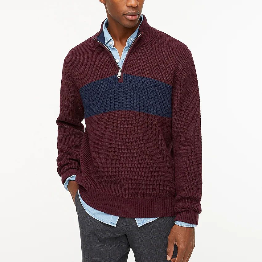 Cotton waffle half-zip sweater with stripe | J.Crew Factory