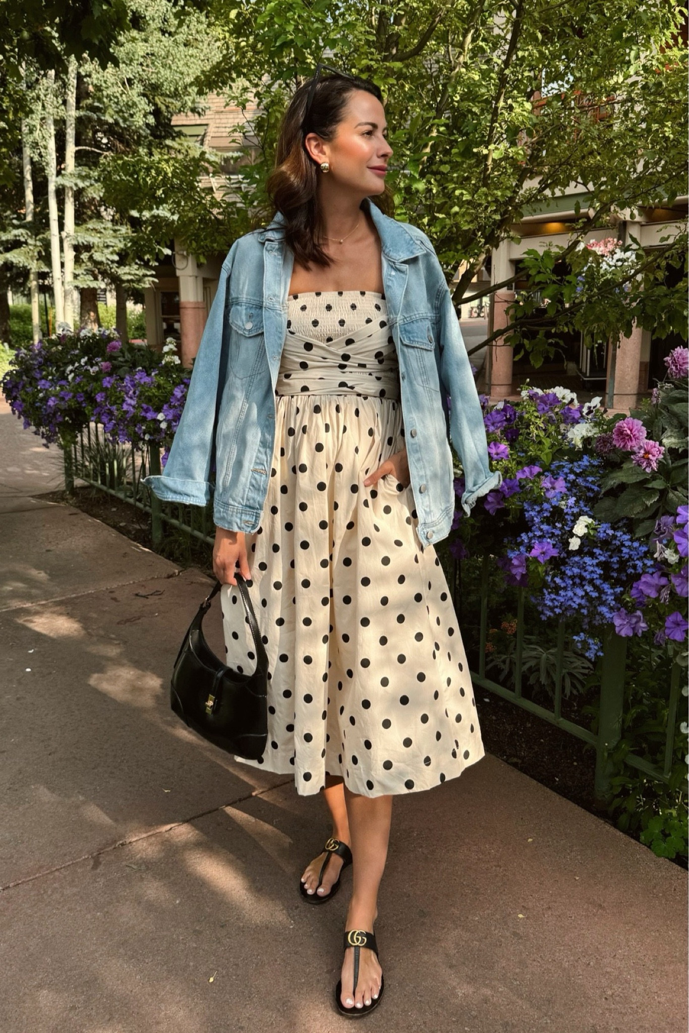 polka dot dress with denim jacket polka transitional