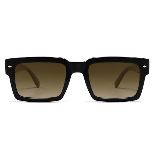 SOJOS Classic Retro Square Polarized Sunglasses Womens Mens, 80s 90s Trendy Rectangle Shades SJ2393, Shiny Black/Gradient Brown | Amazon (US)