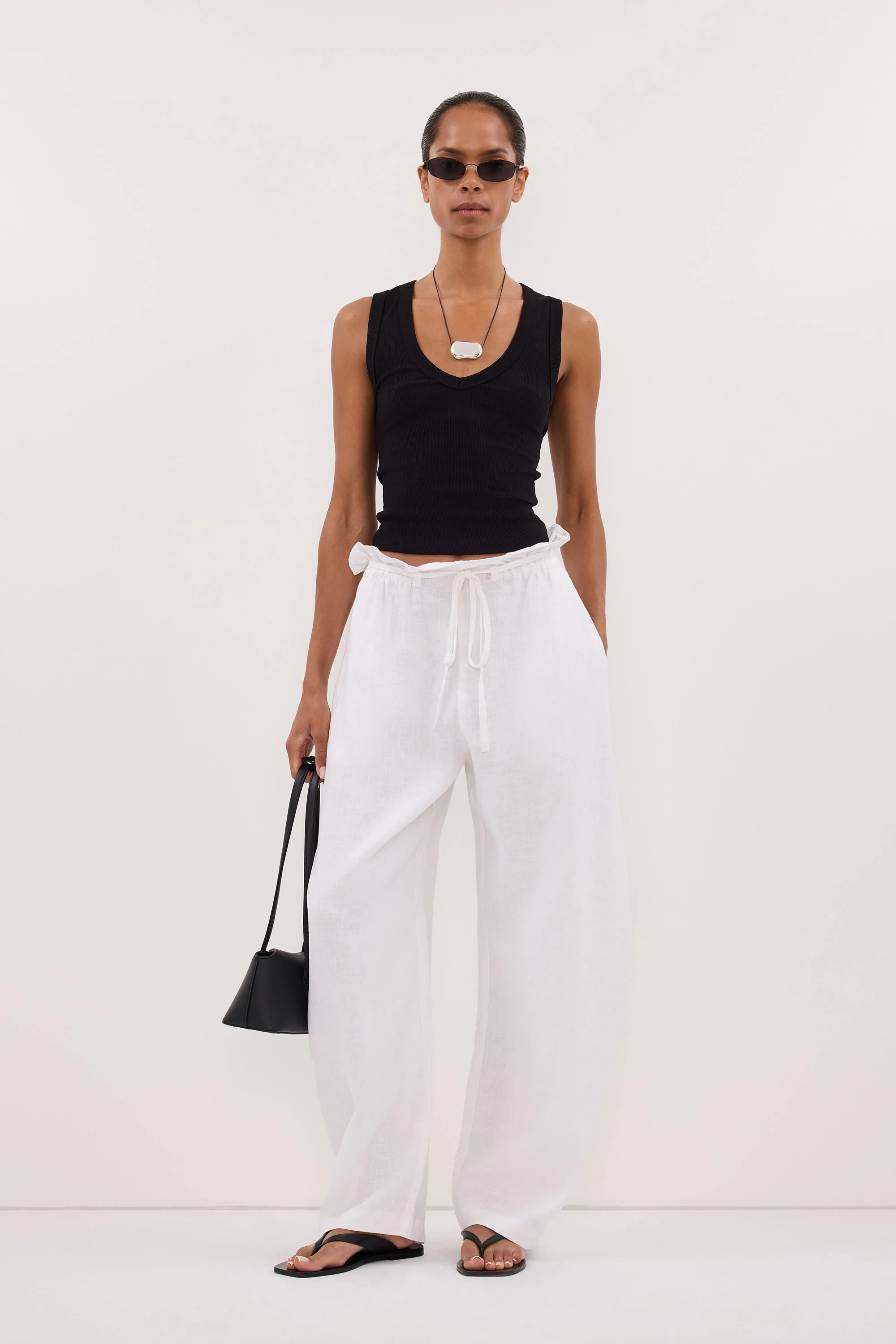 BLAISE WHITE LINEN PAPERBAG PANT | DISSH