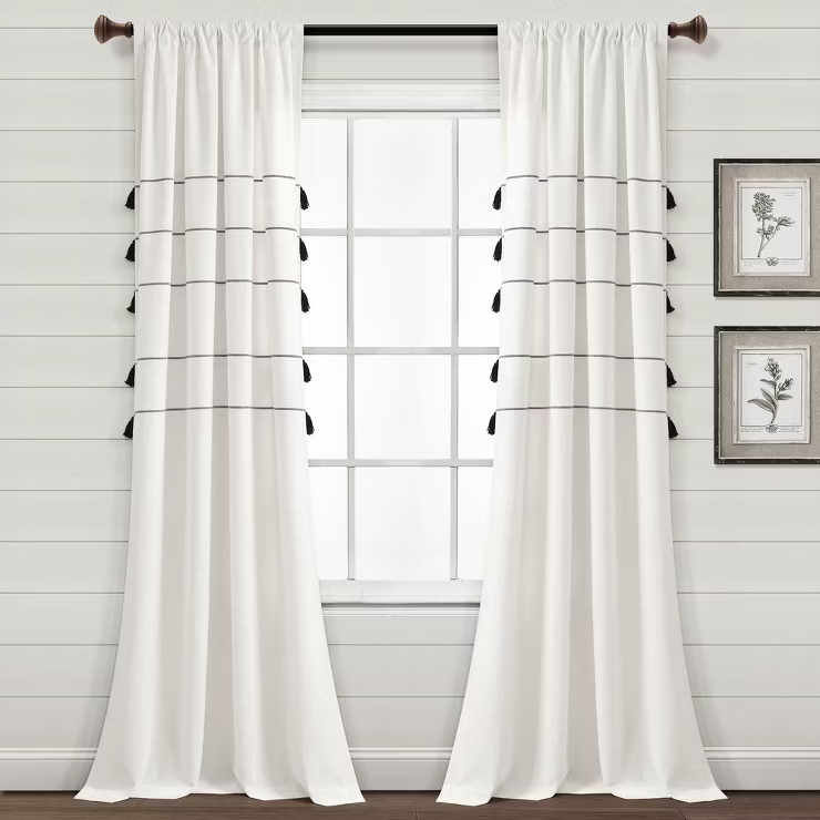 Set of 2 Farmhouse Boho Striped Woven Tassel Yarn Dyed Cotton Window Curtain Panels - Lush Décor | Target