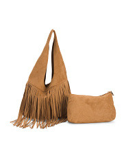Faux Suede Fringe Hobo With Removable Pouch | Handbags | Marshalls | Marshalls