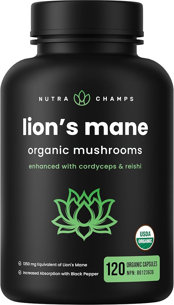 Organic Lions Mane Supplement 1350mg | 10:1 Lions Mane Extract 135mg Per Capsule Enhanced with Co... | Amazon (CA)
