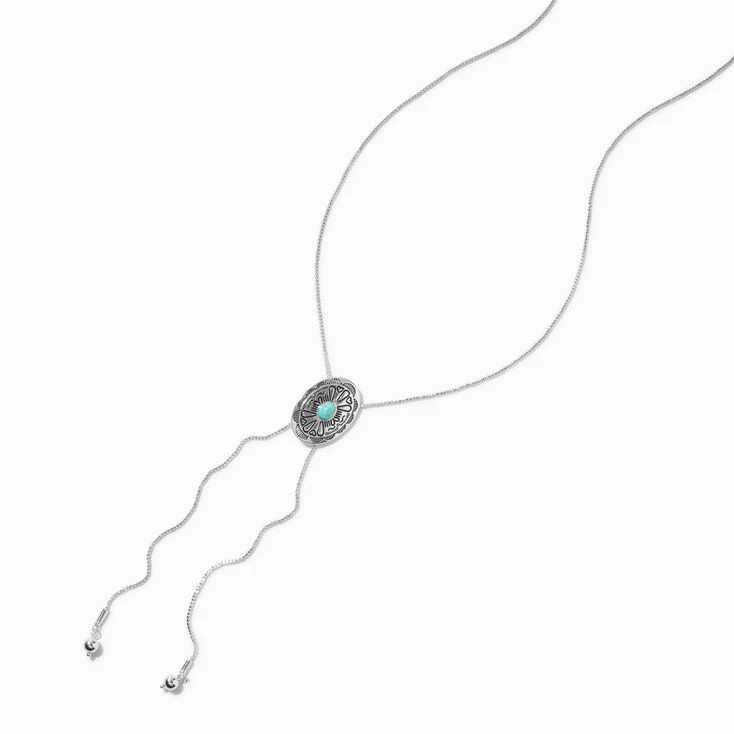 Turquoise Medallion Cowgirl Silver-tone Bolo Necklace | Claire's (UK)