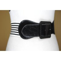 Black Stretch Belt For Women With & White Striped Back, Retro Contrast Waist Cincher, Bold Monochrome Elastic | Etsy (US)