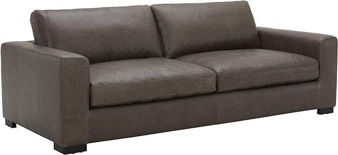 Amazon Brand - Stone & Beam Westview Extra-Deep Down-Filled Leather Sofa Couch, 89"W, Dark Grey | Amazon (US)
