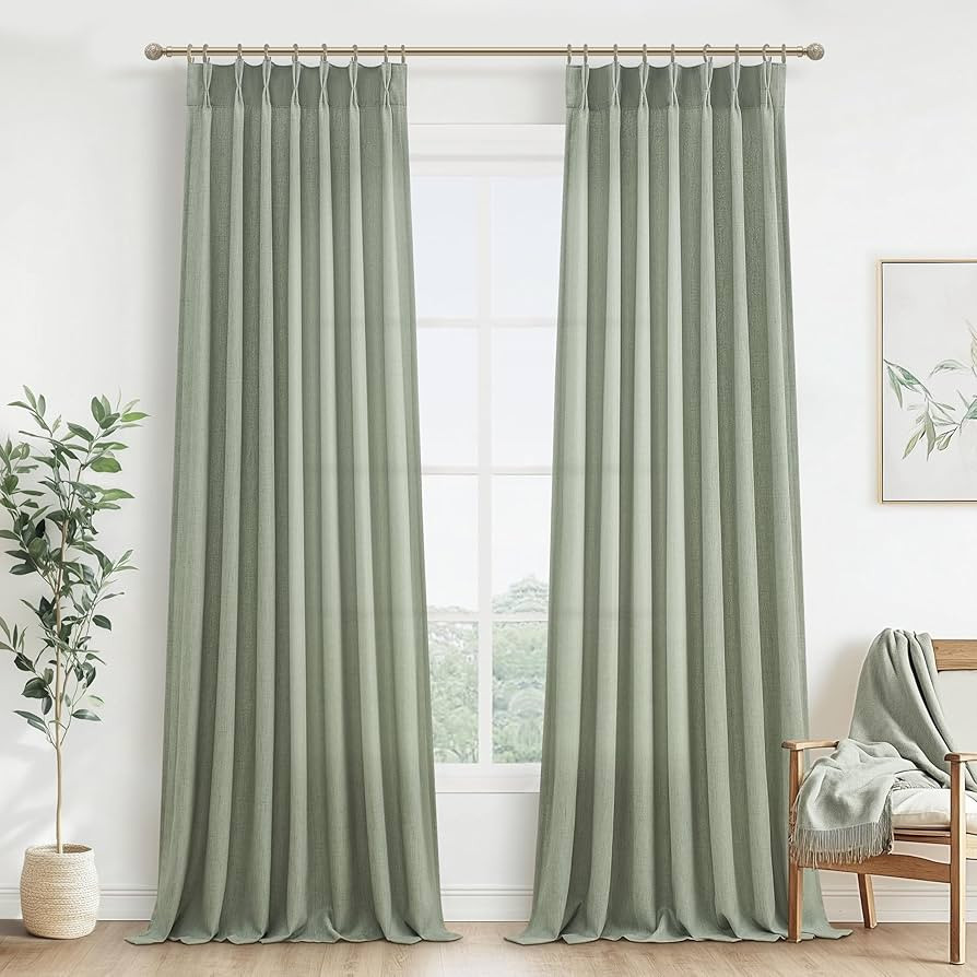 Sage Green Farmhouse Curtains for Living Room 96 Inches Long 2 Panels Set, Pinch Pleat Linen Shee... | Amazon (US)