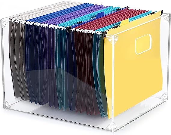 MaxGear Hanging File Organizer Box, Acrylic File Folder Organizer with Handles, File Crate Storag... | Amazon (US)