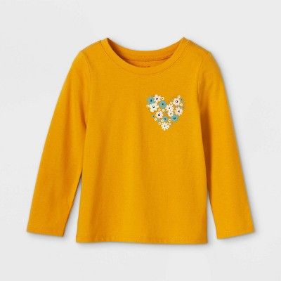 Toddler Girls' Floral Heart Long Sleeve Graphic T-Shirt - Cat & Jack™ Mustard | Target