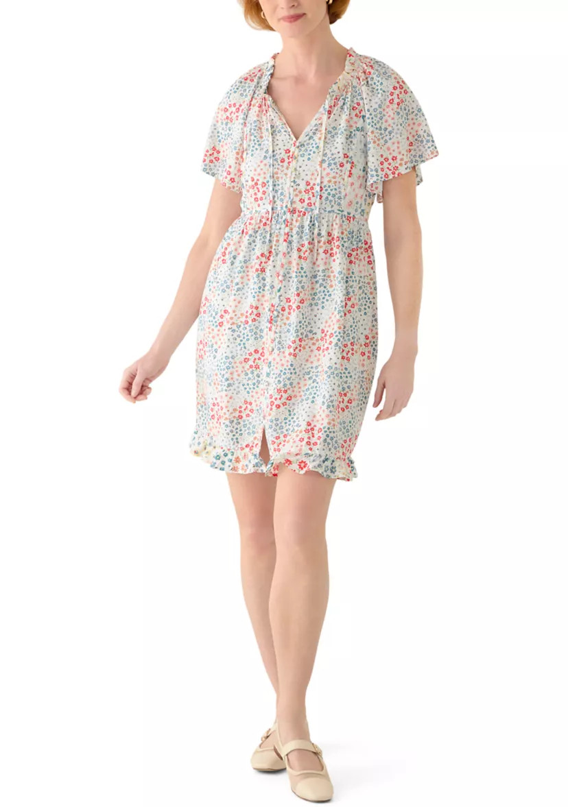 Women's Flutter  Sleeve Mixed Print Dress | Belk