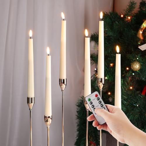 Eywamage Ivory Flameless Taper Candles with Remote, Flickering LED Wax Candlesticks Battery Operated Set of 6 | Amazon (US)