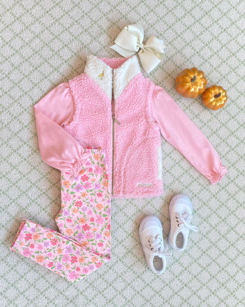 Van Camp Vest (Sherpa) - Sandpearl Pink with Palmetto Pearl & Gold Sto | The Beaufort Bonnet Company