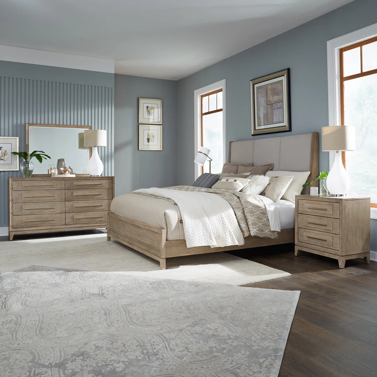 Chantee Upholstered Bed, Dresser & Mirror, Nightstand Bedroom Set | Wayfair North America