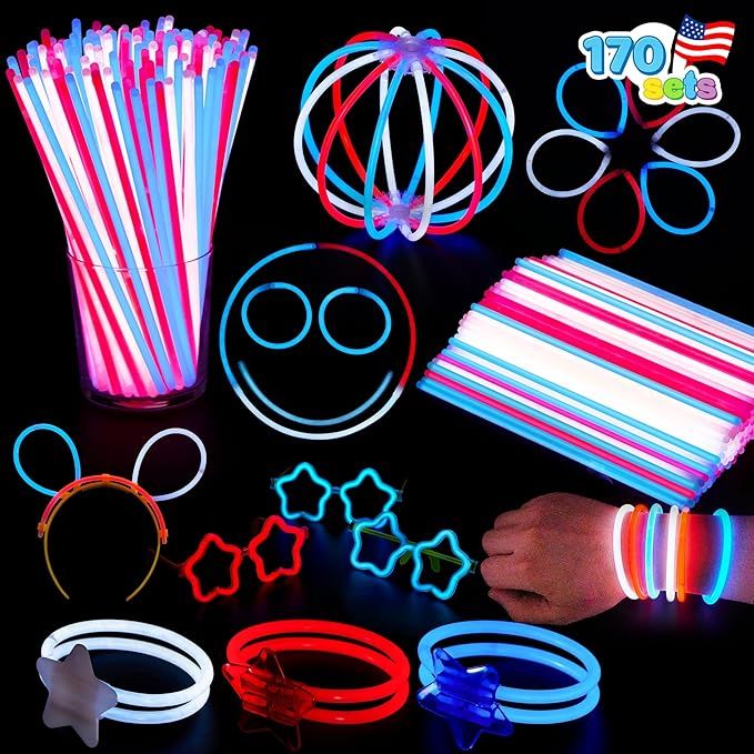 JOYIN 170 Pcs July 4th Sticks Bulk, Red White Blue 4th of July Sticks Bulk, Patriotic Bracelets &... | Amazon (US)