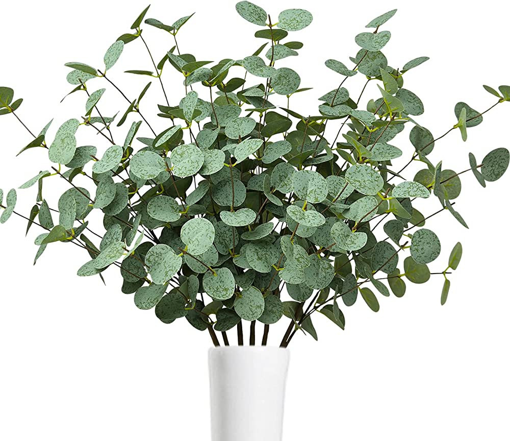 YIGHAI 24" Artificial Plants Eucalyptus Branches Greenery Long Stems 6Pcs Faux Silk Silver Dollar... | Amazon (US)