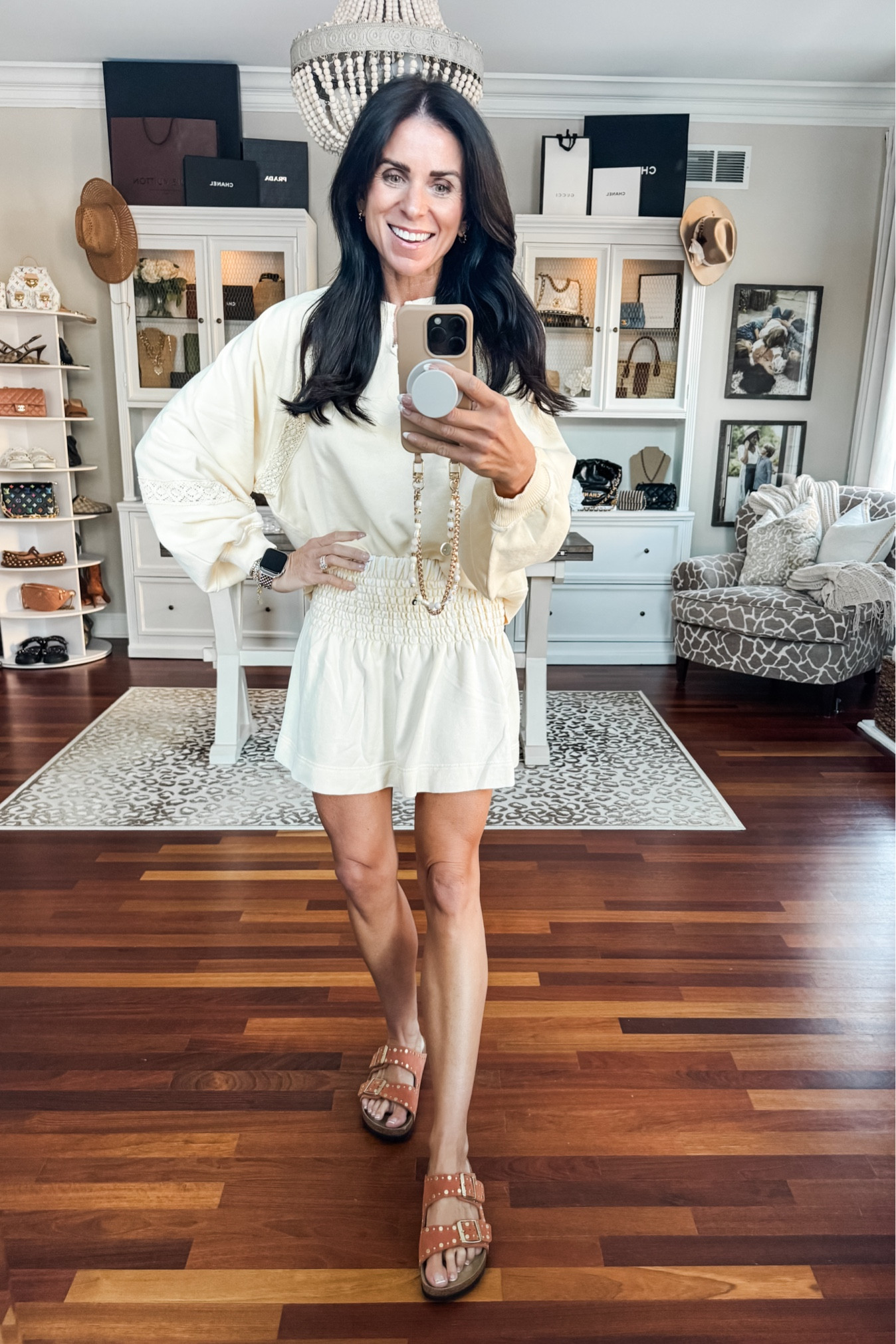 Small sweatshirt
XS skirt 

#LTKStyleTip #LTKSaleAlert #LTKFindsUnder50