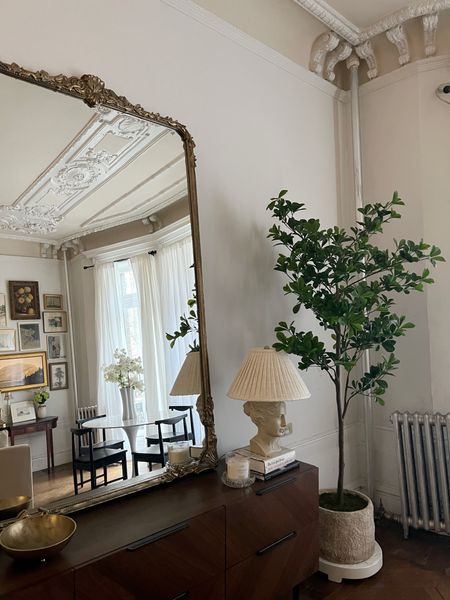 Gold mirror, bust lamp, faux tree, pedestal, black dining chair, marble oval tulip dining table 

#LTKstyletip #LTKhome #LTKFind