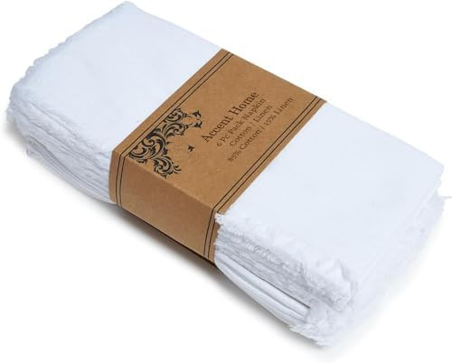 ACCENTHOME White Cotton Linen Napkin Set of 6 18x18 inch Dinner Napkins - Washable Soft Premium H... | Amazon (US)