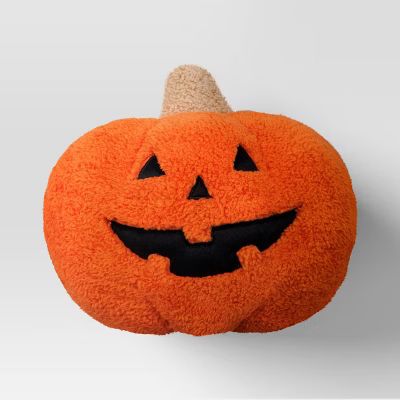 Faux Shearling Pumpkin Halloween Throw Pillow Orange/Black - Hyde & EEK! Boutique™: Indoor Deco... | Target