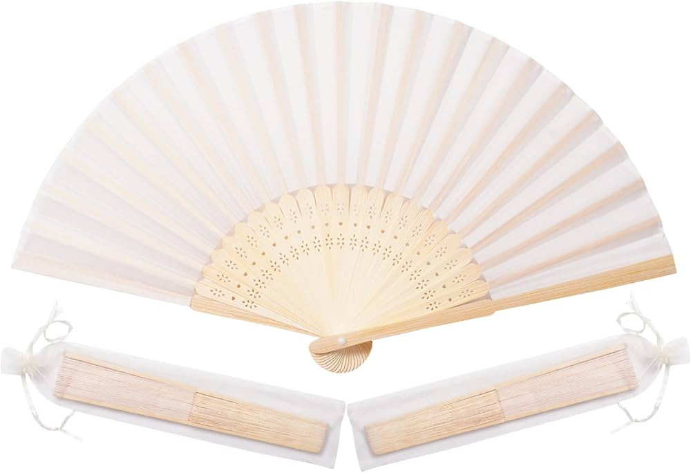 50pcs Cream-Coloured Imitated Silk Fabric Bamboo Folded Hand Fan Bridal Dancing Props Church Wedd... | Amazon (US)