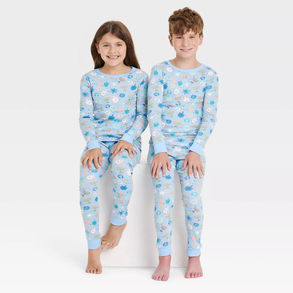Kids' Hanukkah Cotton Ribbed Holiday Matching Family Pajama Set - Blue 4 | Target