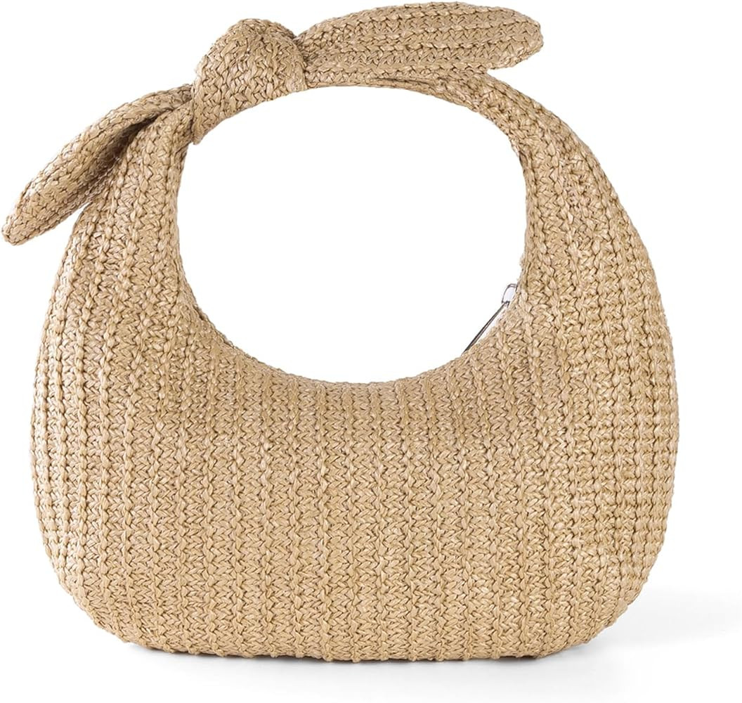 Knotted Straw Clutch Purse Bow Summer Beach Bag Dumpling Evening Handbag | Amazon (US)