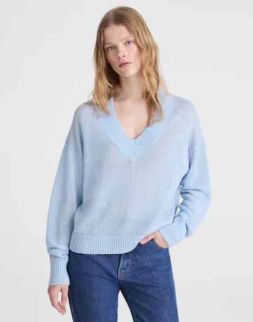 Deep V-Neck Sweater in 100% Linen | Madewell